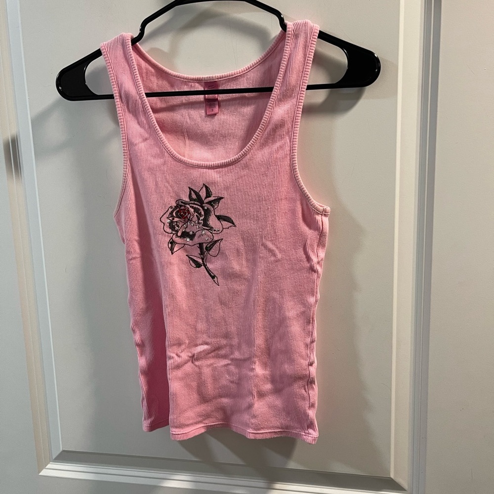 Betsey Johnson Pink Rose Embroidered Women's Tank Top Size Small